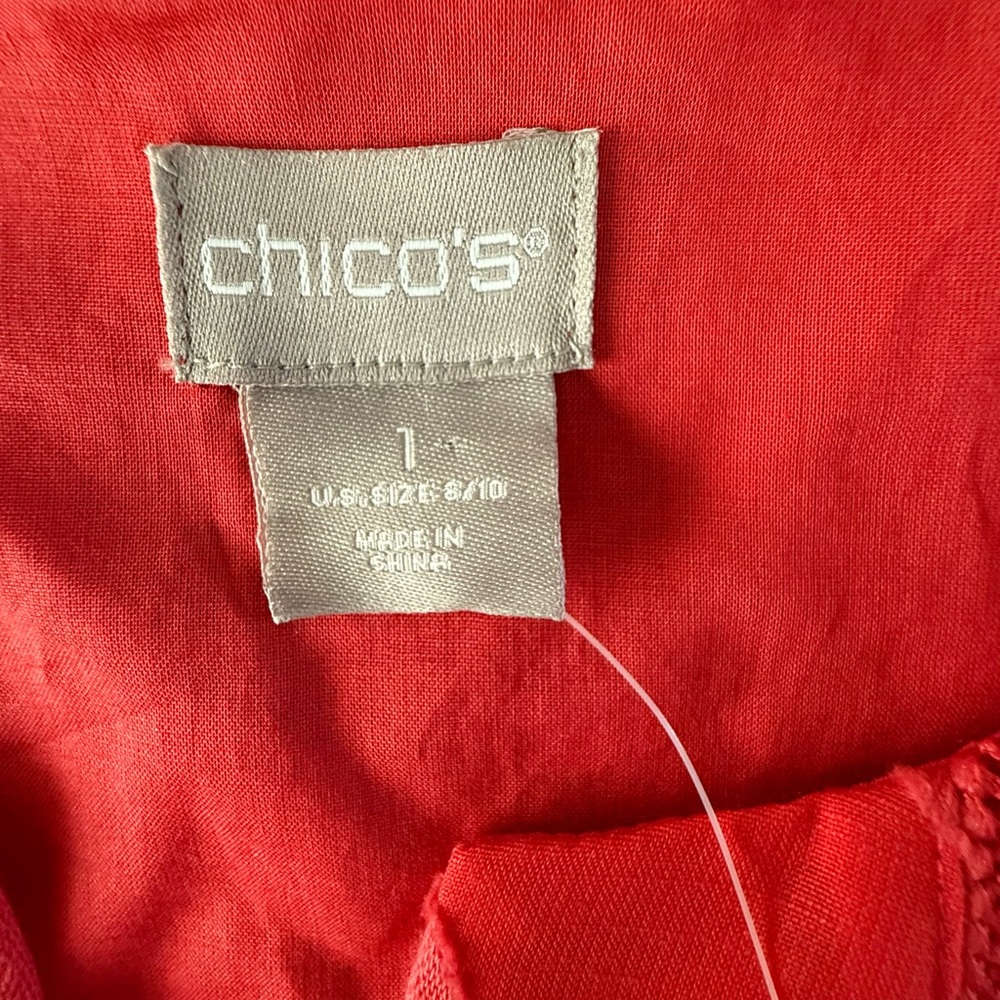 New Chico's Vibrant Orange Blouse with Large Textured Dots,lace trimmed,Office - Picture 2 of 9